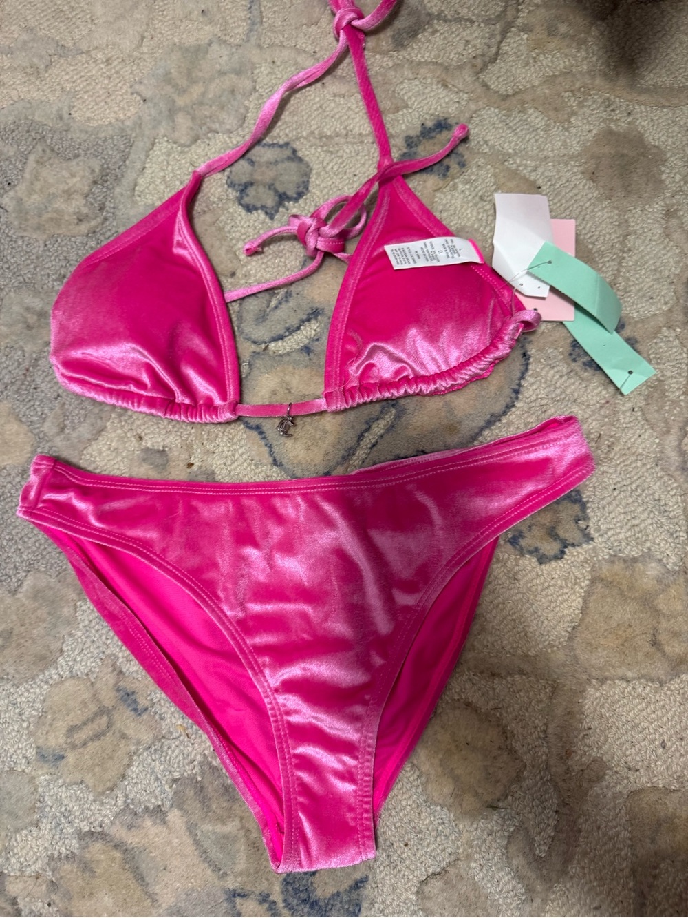 NWT JUICY COUTURE Bright Pink VELVET Bikini Swimsuit